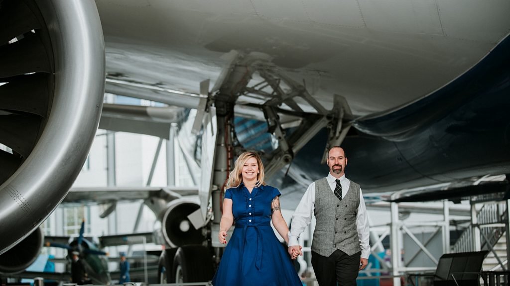 Engagement Photos in Cle Elum of a man and woman at the Museum of Flight