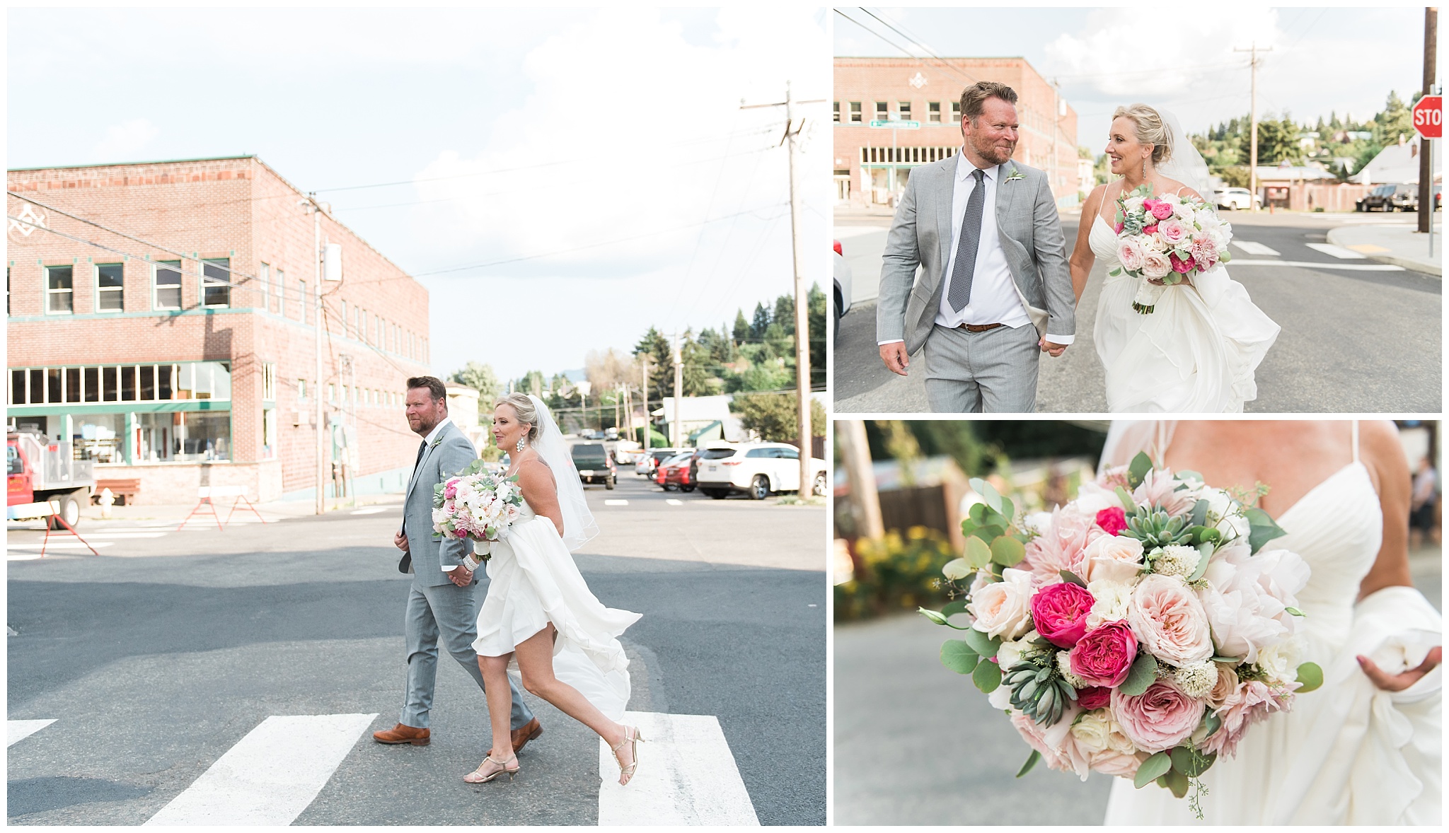Bride and Groom portraits during in downtown Roselyn Washington 