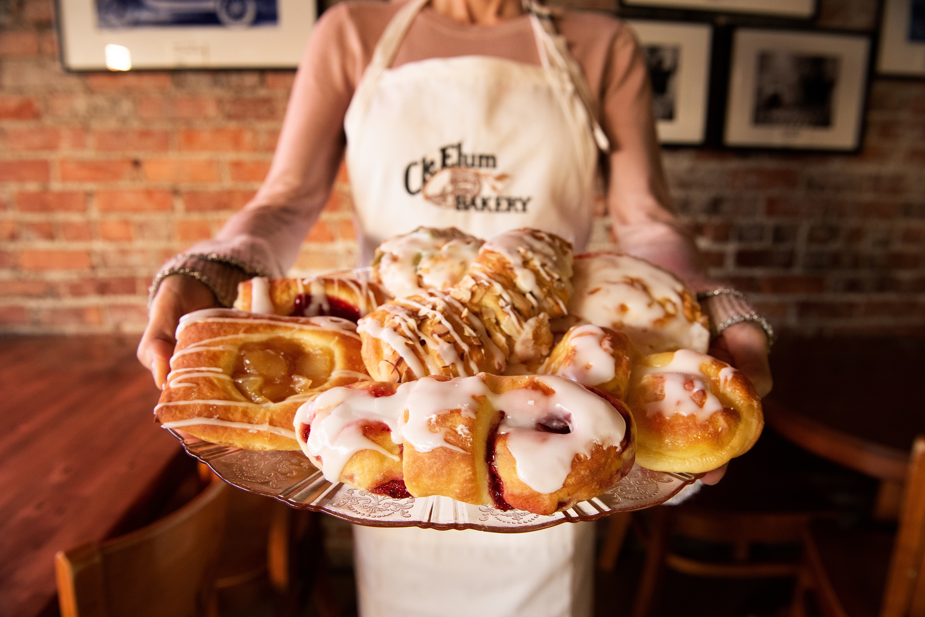 Pastries held on a platter at the Cle Elum Bakery, commercial photography by Mary Maletzke