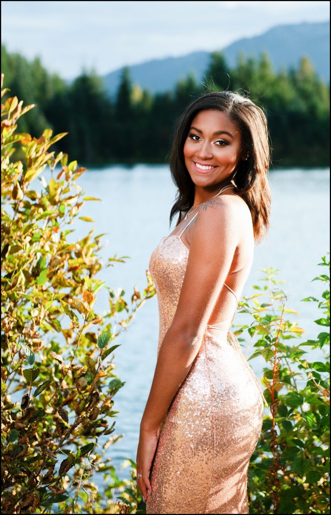 Ellensburg highschool photo of girl in front of lake